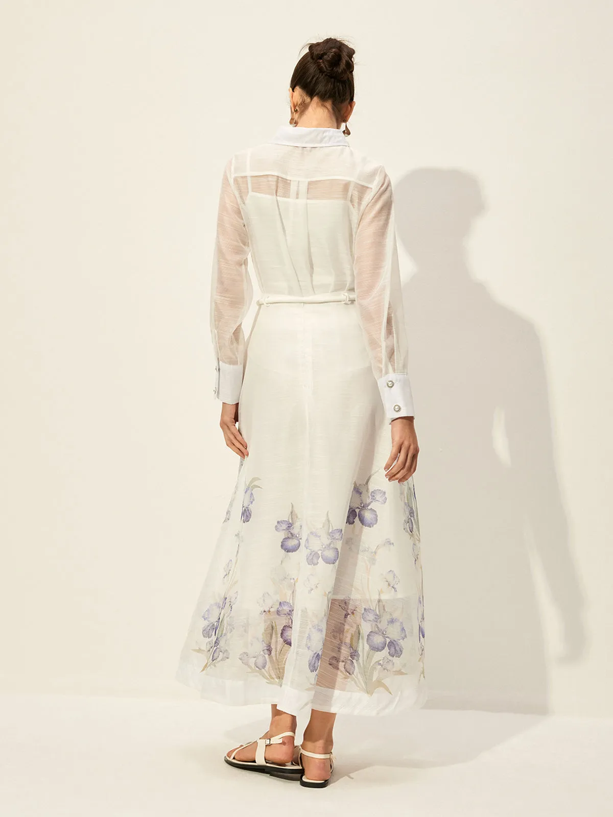 Floral Semi-Sheer Skirt Set With Waist Tie sold by COMMENSE product image thumbnail 5