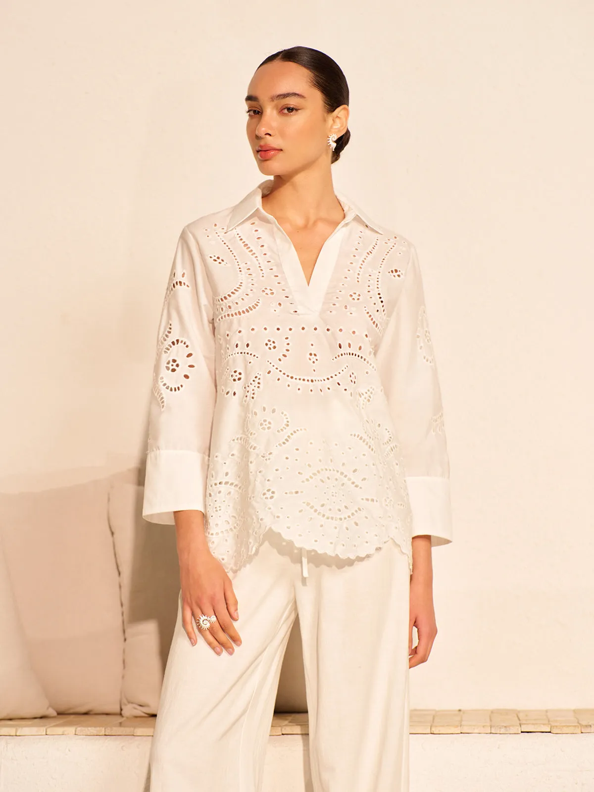 Cotton Eyelet Embroidered Semi-Sheer Top sold by COMMENSE product image thumbnail 3