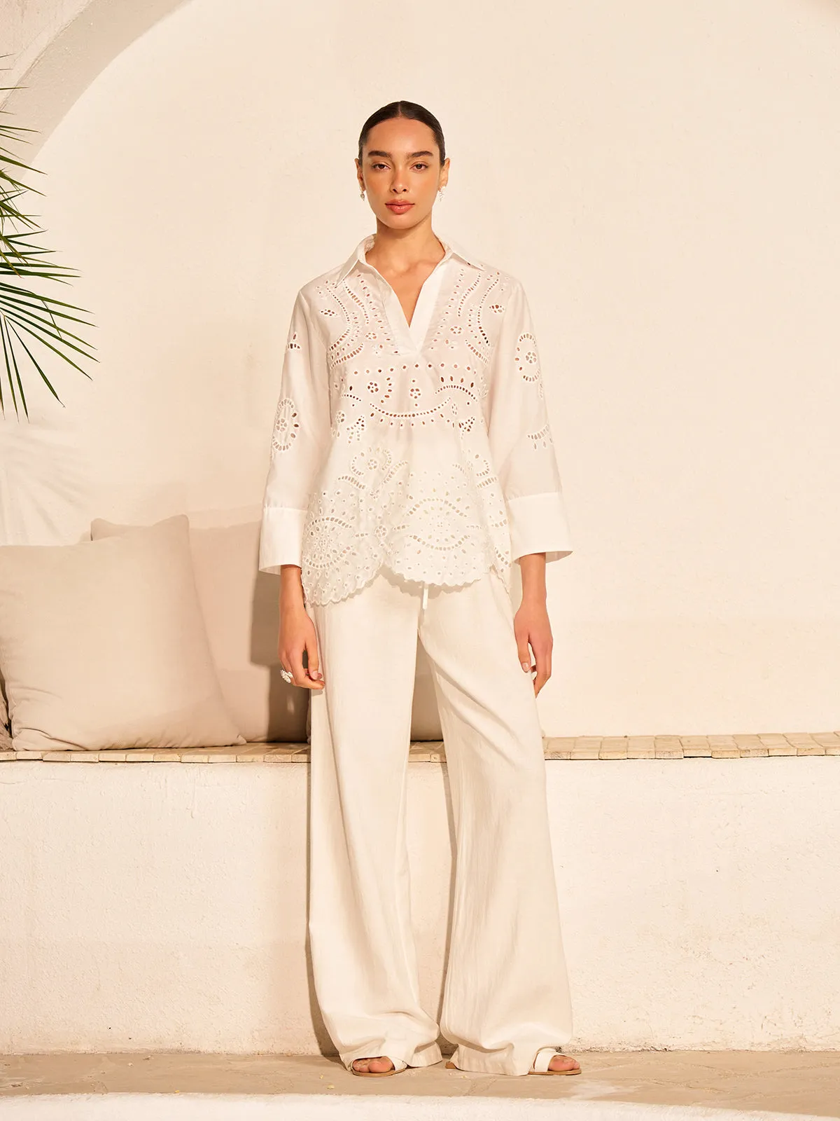 Cotton Eyelet Embroidered Semi-Sheer Top sold by COMMENSE product image thumbnail 4