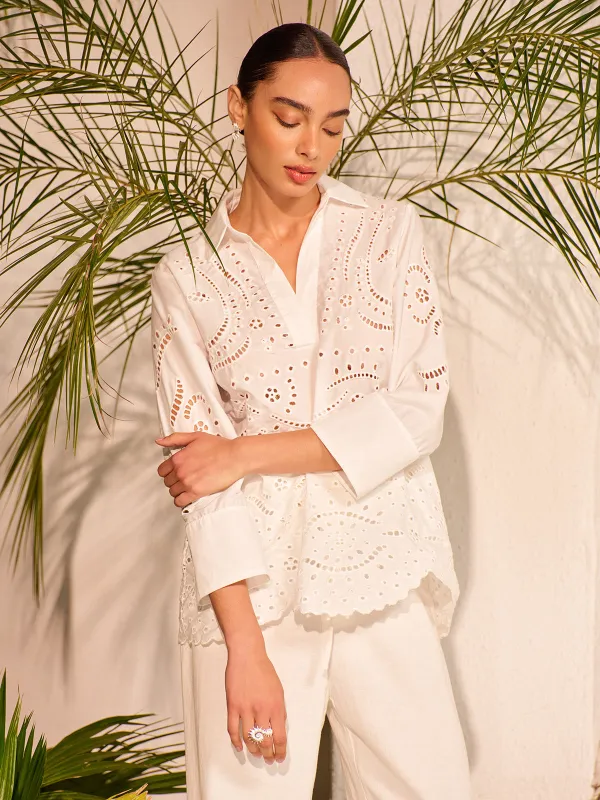 Cotton Eyelet Embroidered Semi-Sheer Top sold by COMMENSE