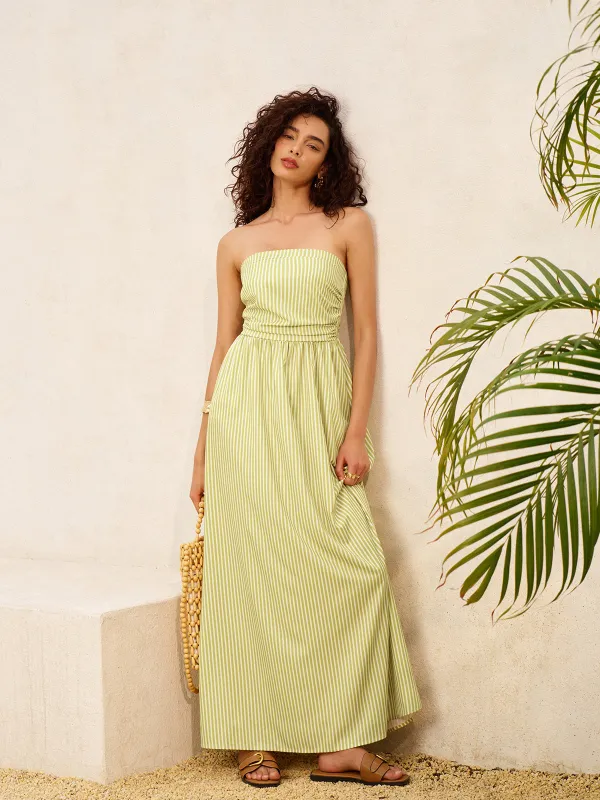 Striped Strapless Pockets Dress sold by COMMENSE