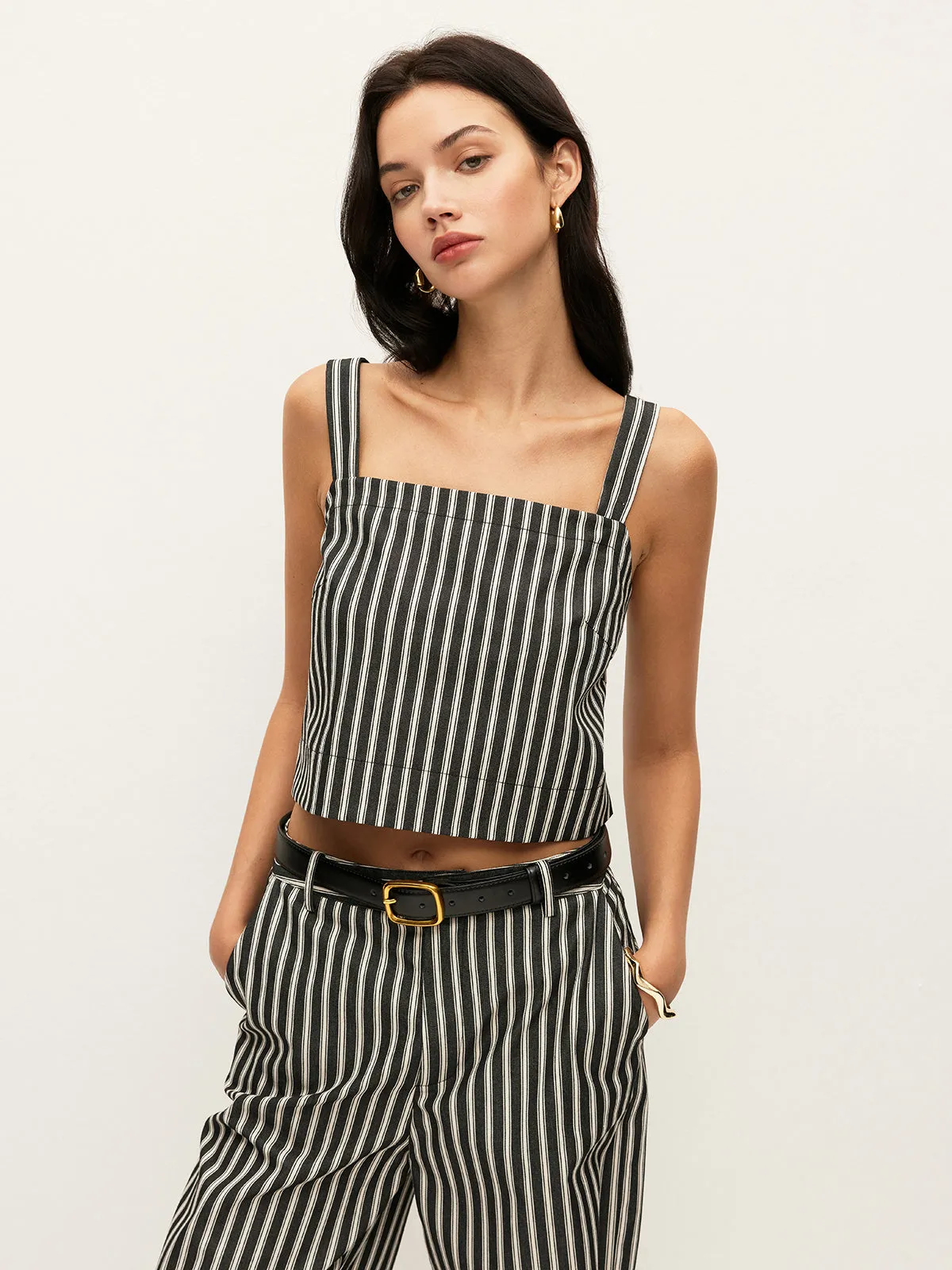 Square-Neck Pinstripe Sleeveless Top sold by COMMENSE product image thumbnail 4