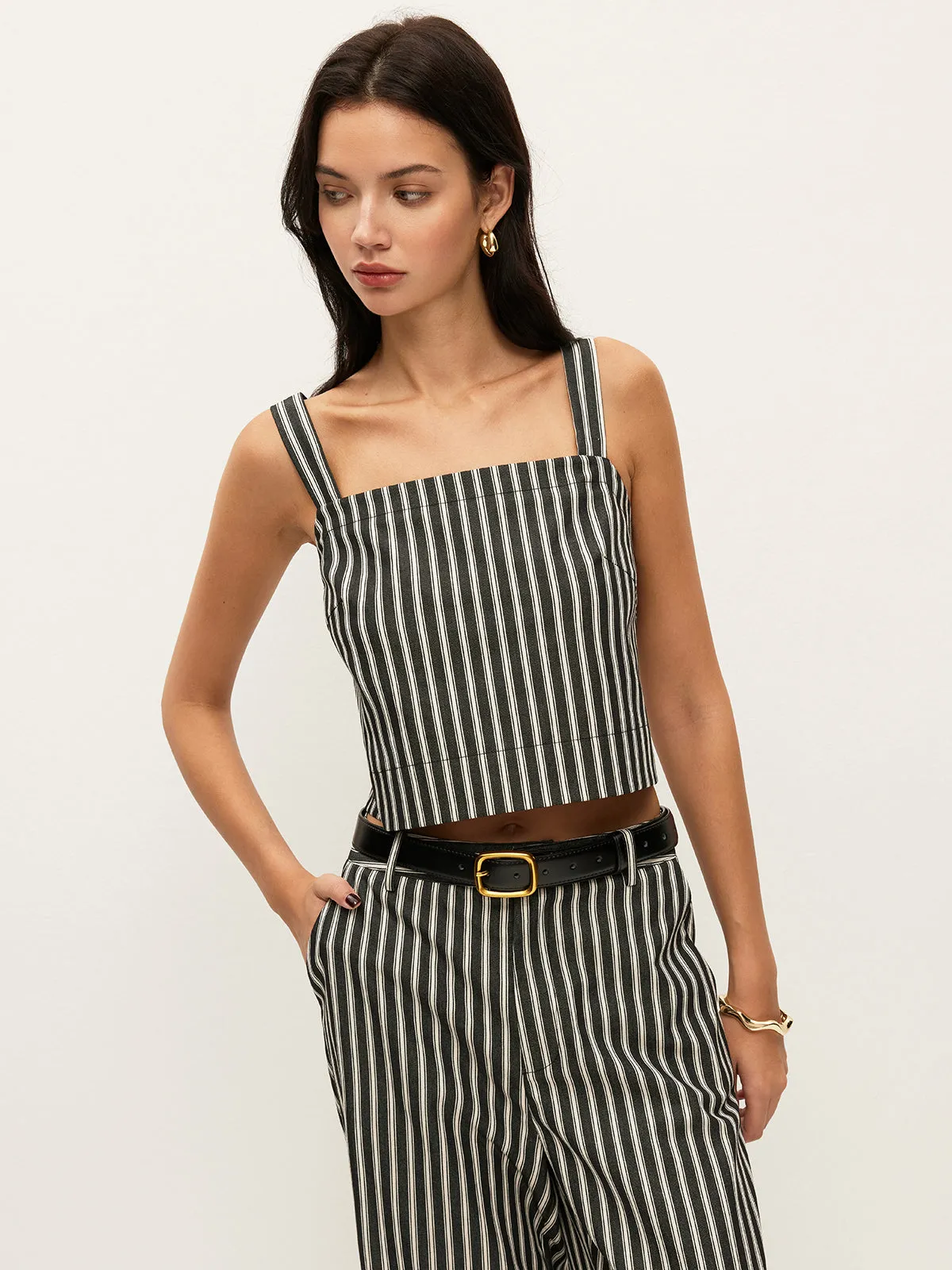 Square-Neck Pinstripe Sleeveless Top sold by COMMENSE product image thumbnail 5
