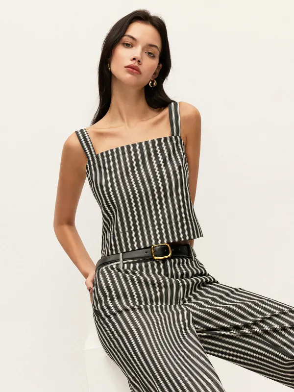 Square-Neck Pinstripe Sleeveless Top sold by COMMENSE
