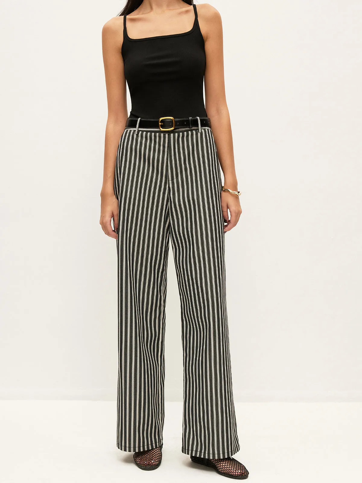 Mid-Waist Striped Pockets Pants Without Belt sold by COMMENSE product image thumbnail 3