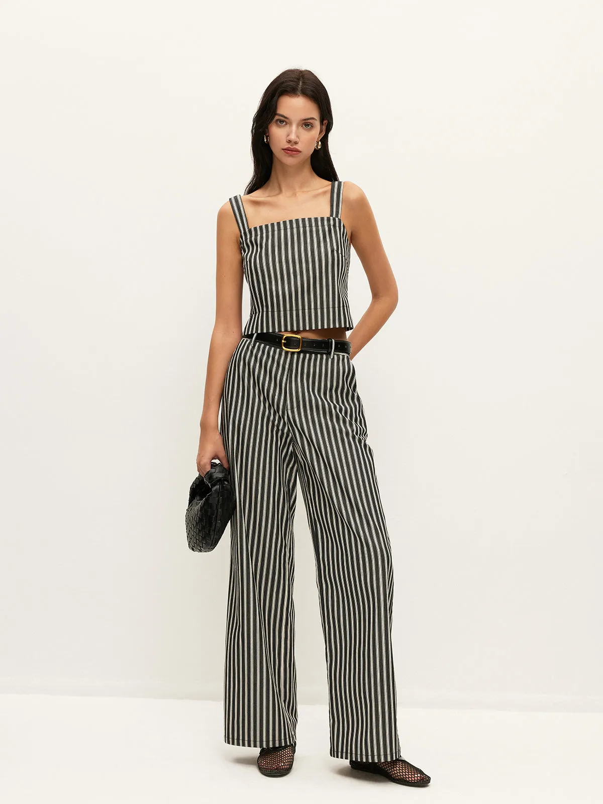 Mid-Waist Striped Pockets Pants Without Belt sold by COMMENSE