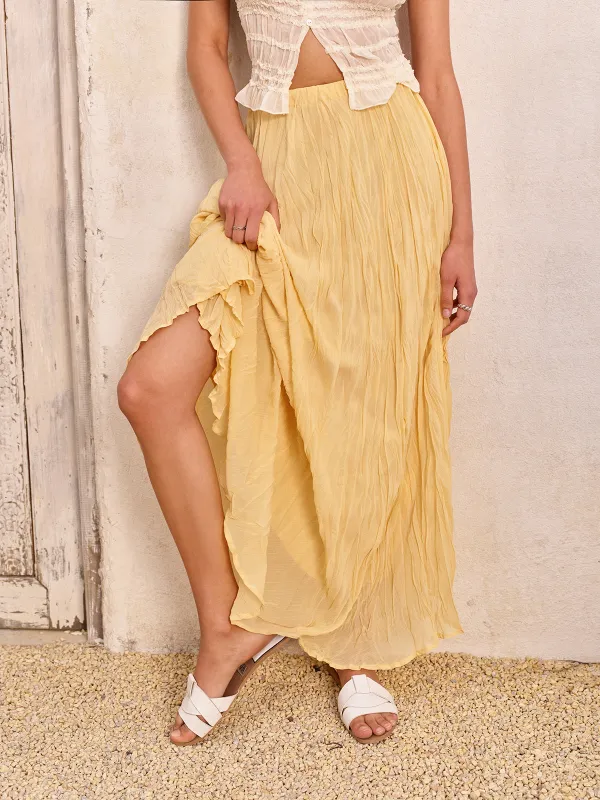 High-Waist Asymmetric Hem Crinkled Skirt sold by COMMENSE