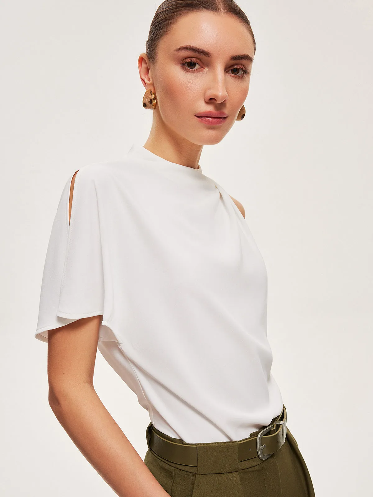 Asymmetric Draped Button-Shoulder Top sold by COMMENSE product image thumbnail 2