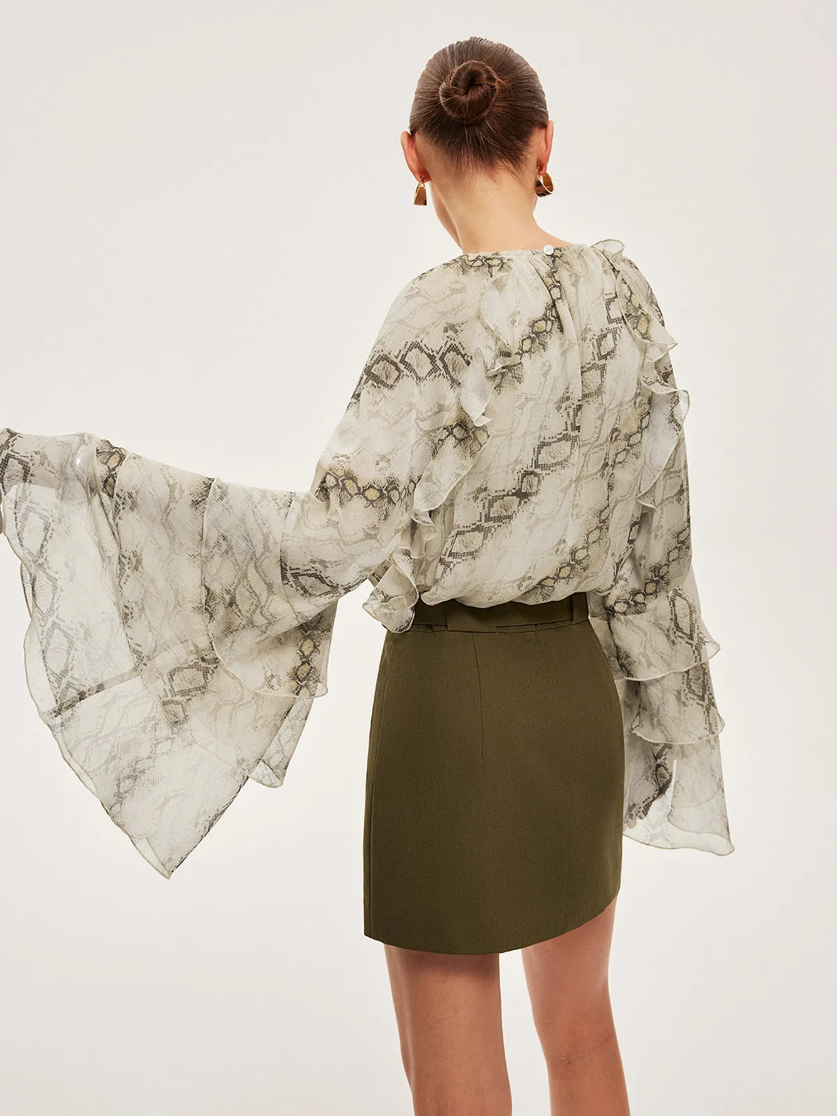 Semi-Sheer Print Ruffle Sleeve Chiffon Blouse sold by COMMENSE product image thumbnail 3