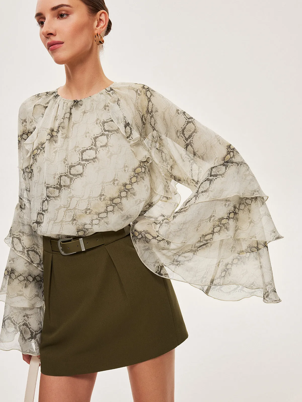 Semi-Sheer Print Ruffle Sleeve Chiffon Blouse sold by COMMENSE product image thumbnail 2