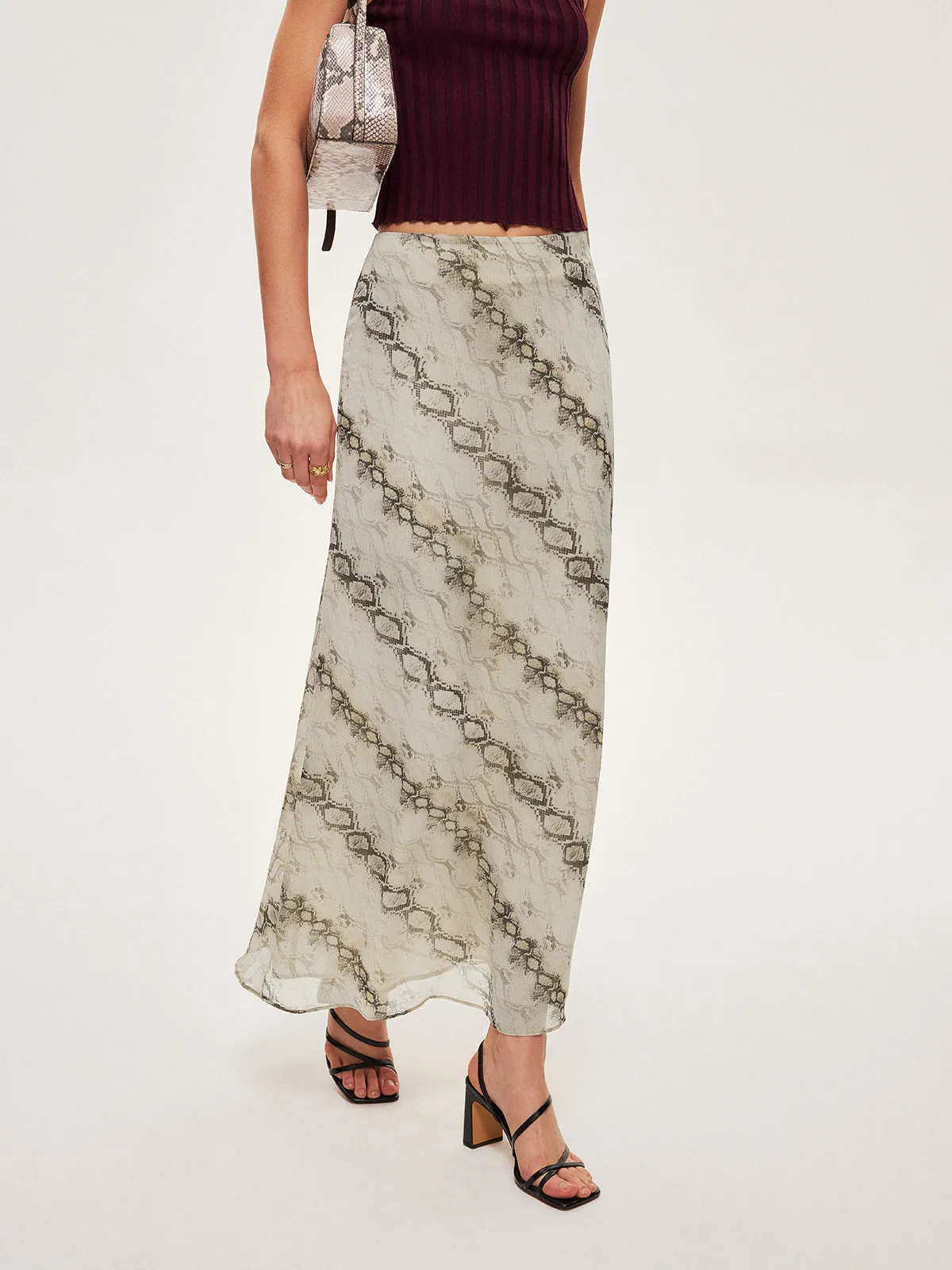 Mid-Waist Print Flowy Skirt sold by COMMENSE