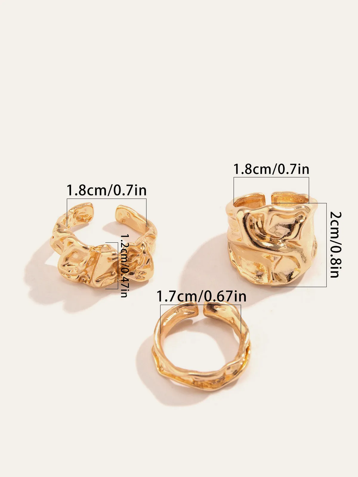 Three-Piece Irregular Golden Tone Ring Set sold by COMMENSE product image thumbnail 4