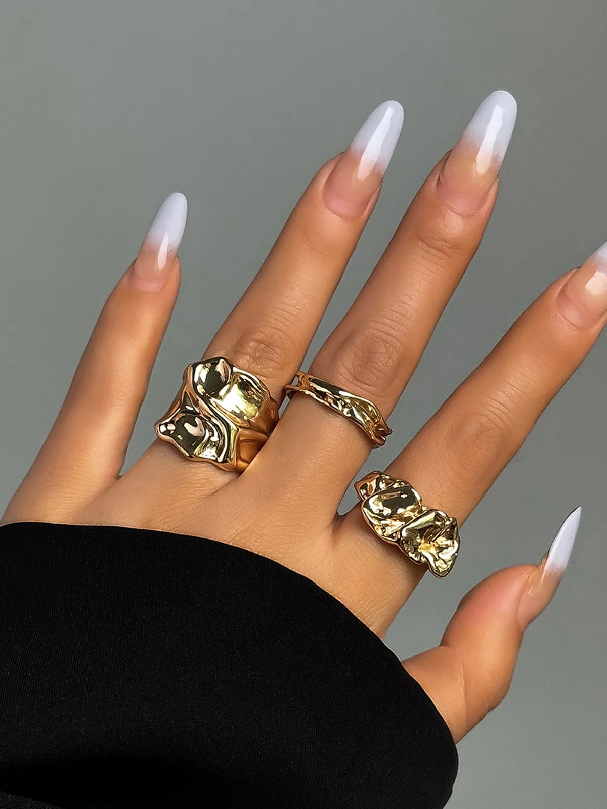 Three-Piece Irregular Golden Tone Ring Set sold by COMMENSE product image thumbnail 3