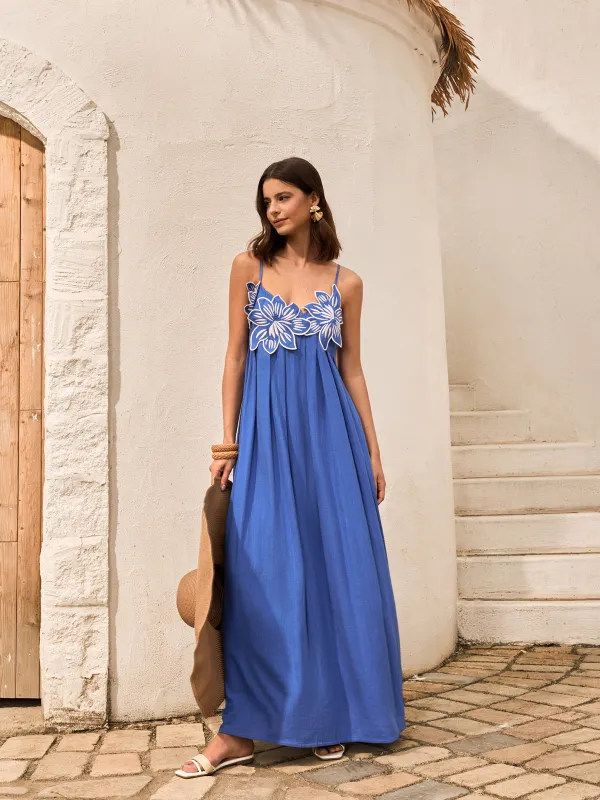 Cotton & Linen Floral Detail Cami Dress With Pockets made by COMMENSE