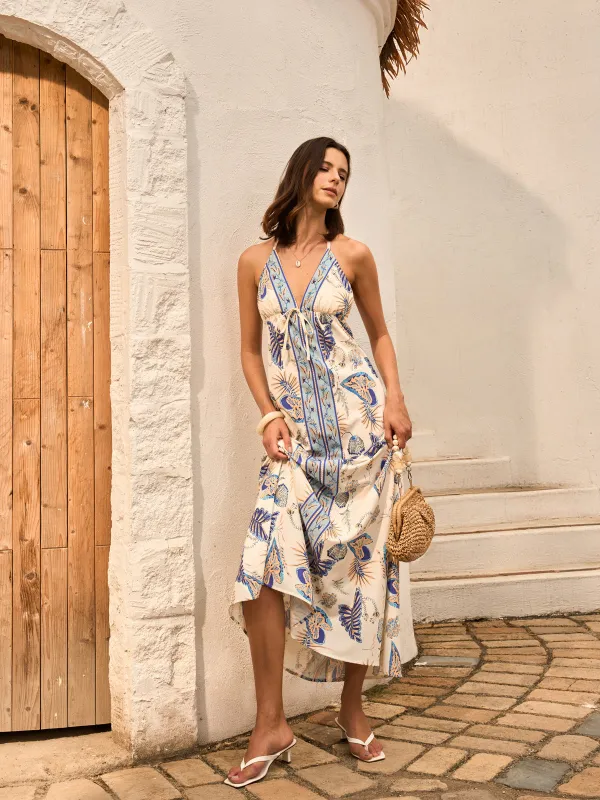 Backless Halter Neck Floral Print Dress sold by COMMENSE