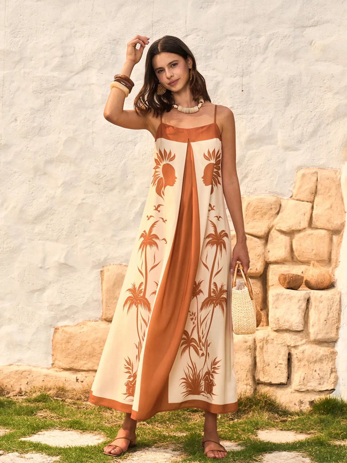 Contrast Panel Boho Print Cami Dress sold by COMMENSE