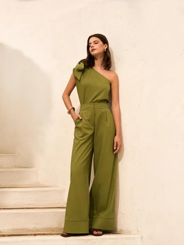 Cotton & Linen One-Shoulder Top With Pants Set sold by COMMENSE