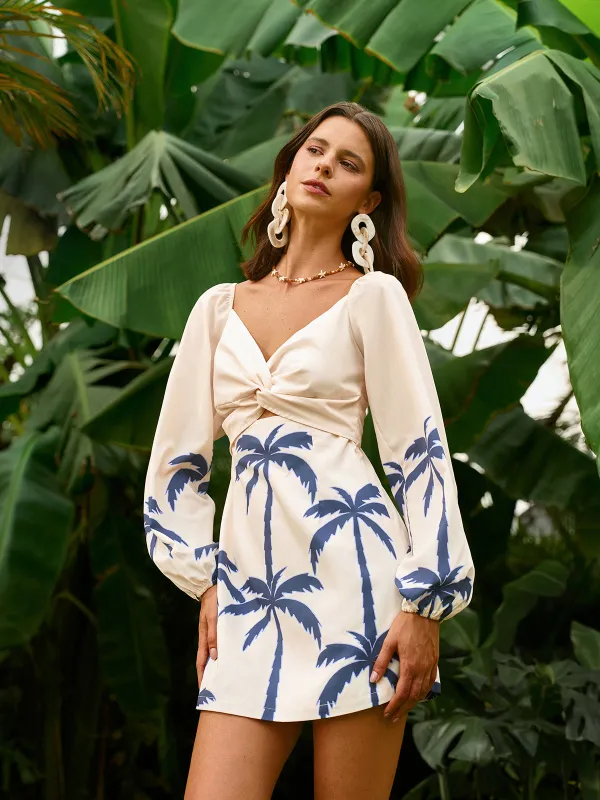 Long Sleeve Twist Front Print Dress sold by COMMENSE