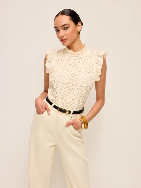 Sleeveless Crochet Lace Top With Ruffle Trim sold by COMMENSE