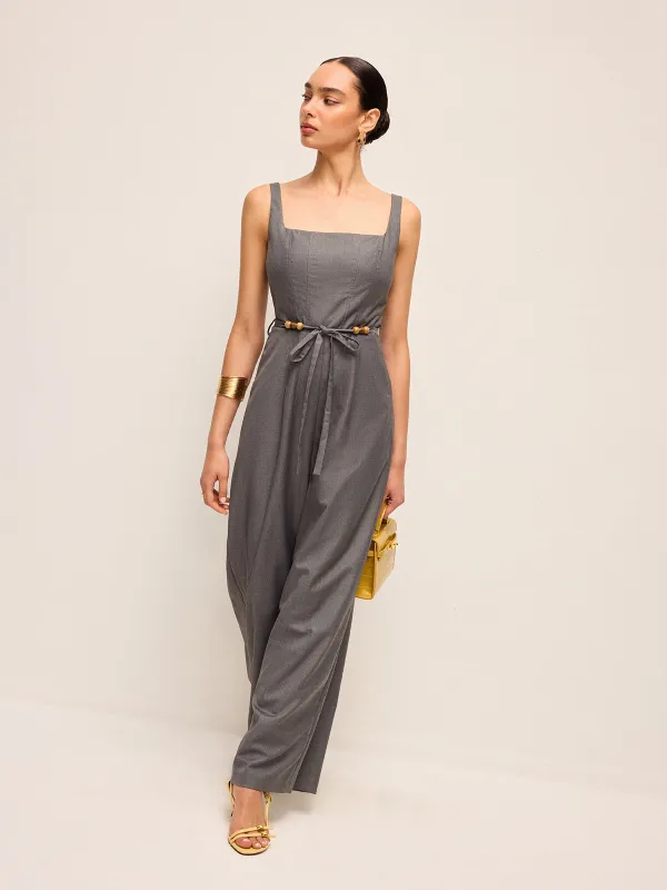 Square Neck Belted Jumpsuit With Beaded Waist Tie sold by COMMENSE
