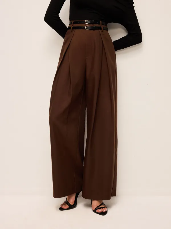 High-Waist Wide-Leg Pants With Double Belts made by COMMENSE