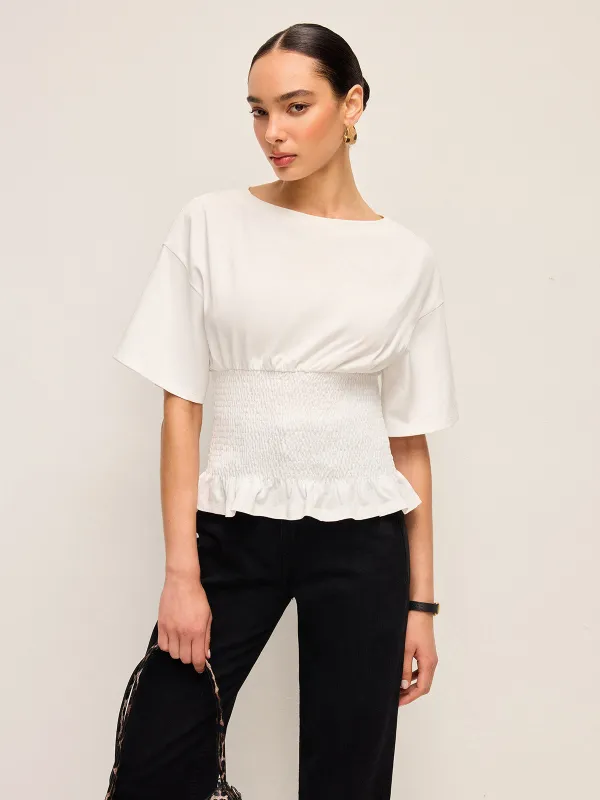 Cotton Smocked Waist Ruffle Hem Top sold by COMMENSE
