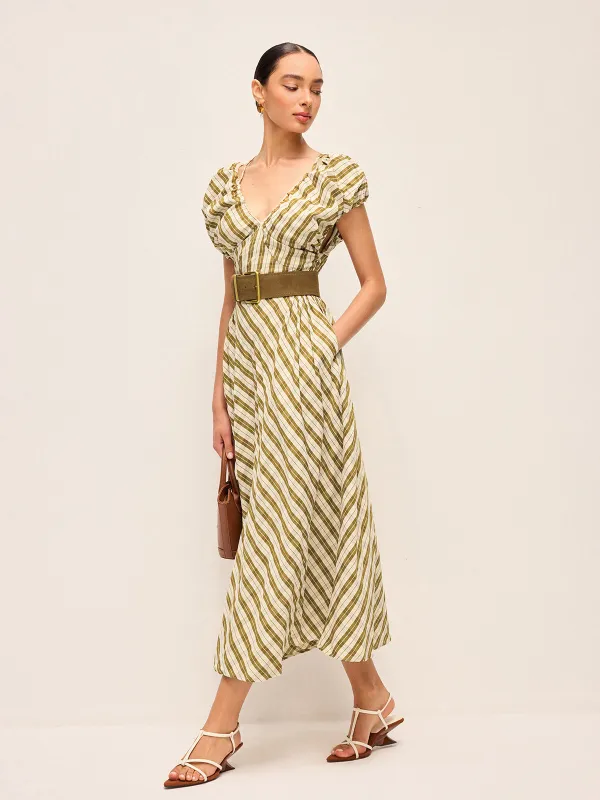 Sweetheart Neck Puff Sleeve Plaid Dress Without Belt sold by COMMENSE