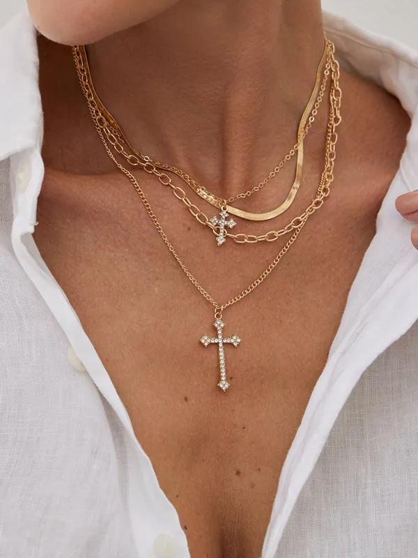 Cross Pendant Layered Necklace sold by COMMENSE