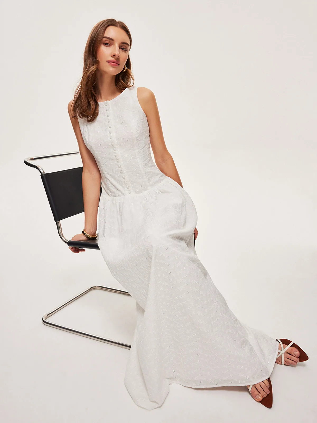 Button-Front Cotton Sleeveless Dress sold by COMMENSE product image thumbnail 4