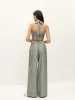 Striped Button-Detail Halter Top With Pants Set sold by COMMENSE