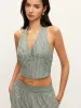 Striped Button-Detail Halter Top With Pants Set sold by COMMENSE