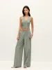 Striped Button-Detail Halter Top With Pants Set sold by COMMENSE