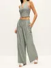 Striped Button-Detail Halter Top With Pants Set sold by COMMENSE