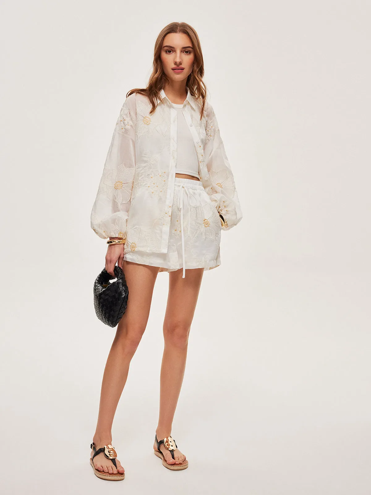 Semi-Sheer Floral Shorts Set sold by COMMENSE product image thumbnail 2