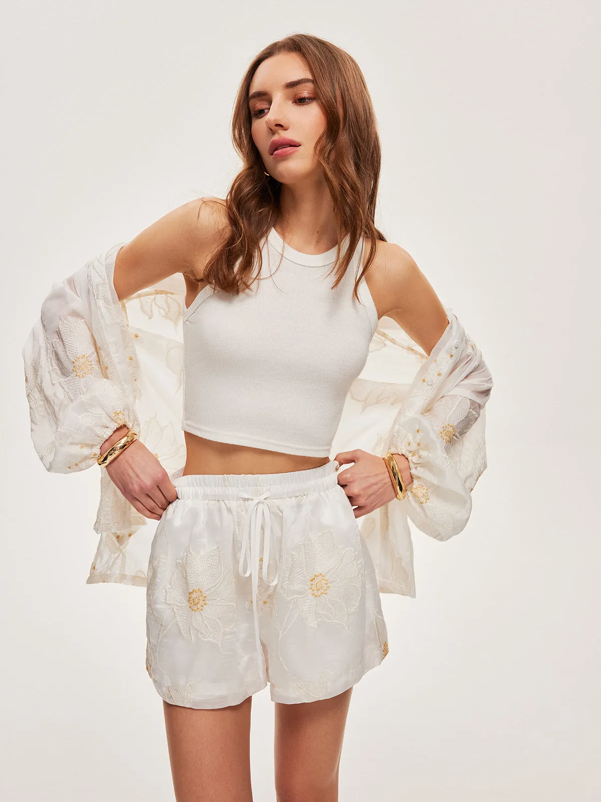 Semi-Sheer Floral Shorts Set sold by COMMENSE product image thumbnail 3