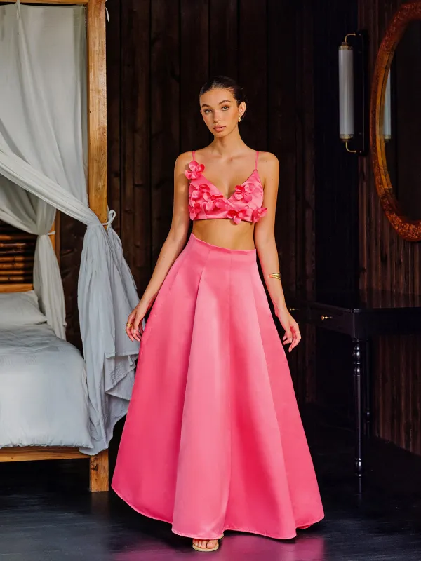 Floral Embellished Crop Top With A-Line Skirt Set made by COMMENSE