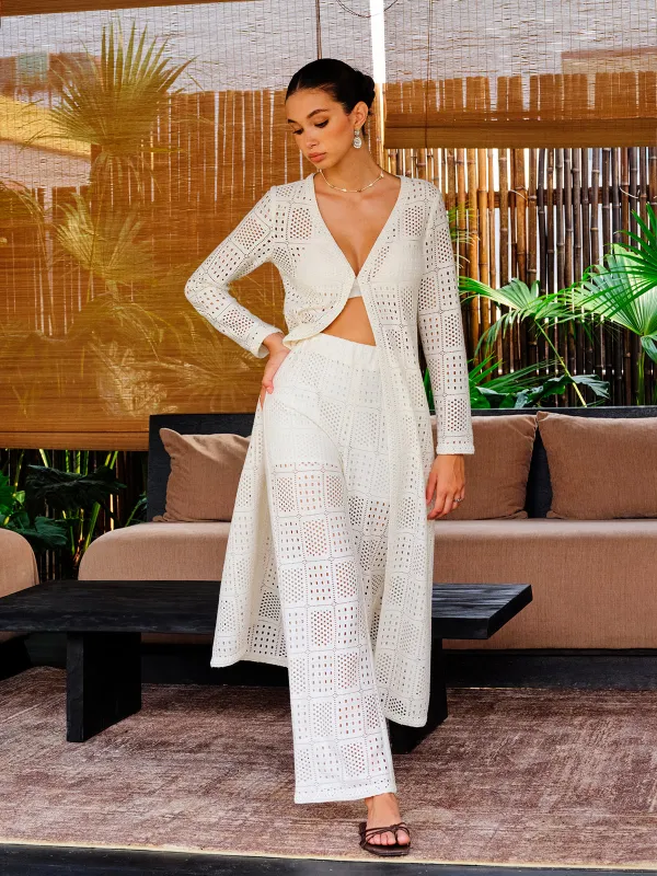 High-Waist Semi-Sheer Crochet Pants sold by COMMENSE