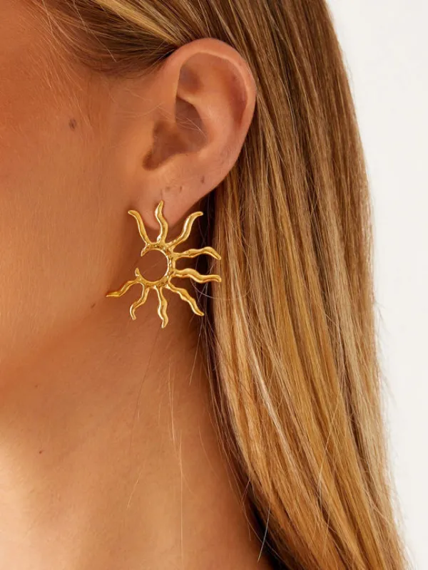 Sunburst Golden Stud Earrings sold by COMMENSE