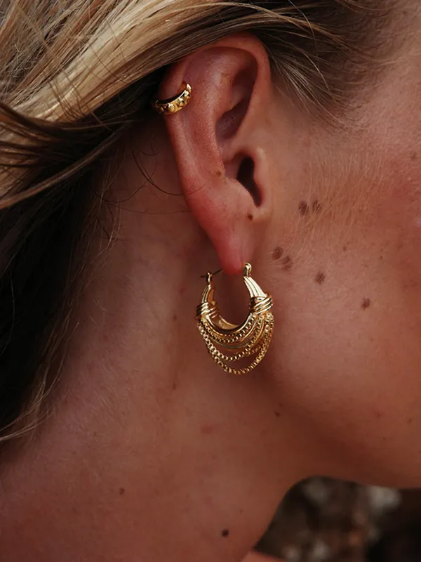 Golden Multi-Layered Hoop Earrings sold by COMMENSE