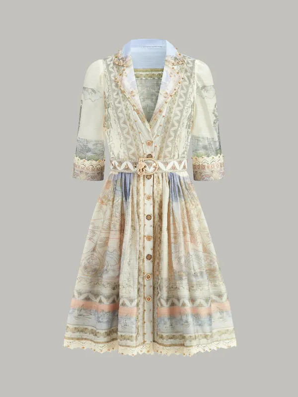 Semi-Sheer Buttoned Dress With Belt sold by COMMENSE