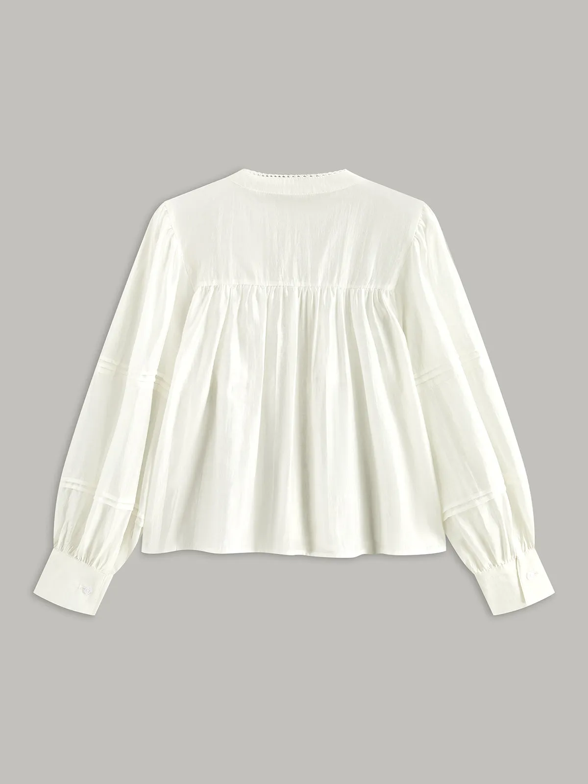 Pleated Lace Trim Button-Up Blouse sold by COMMENSE product image thumbnail 2
