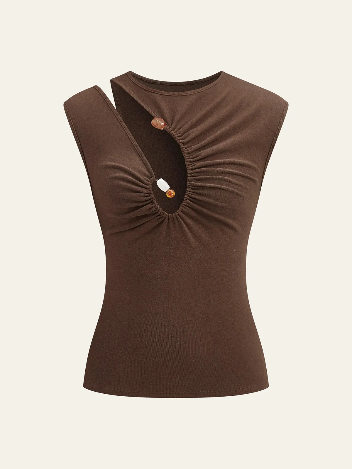 Asymmetrical Ruched Top With Button Detail sold by COMMENSE