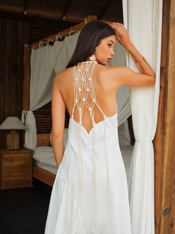 Macrame Back Halter Dress sold by COMMENSE