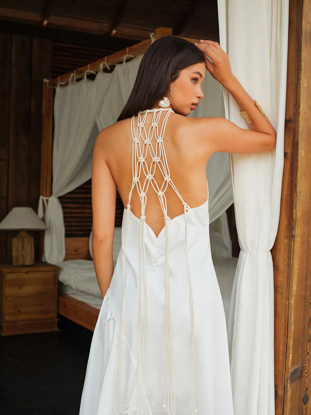 Macrame Back Halter Dress sold by COMMENSE