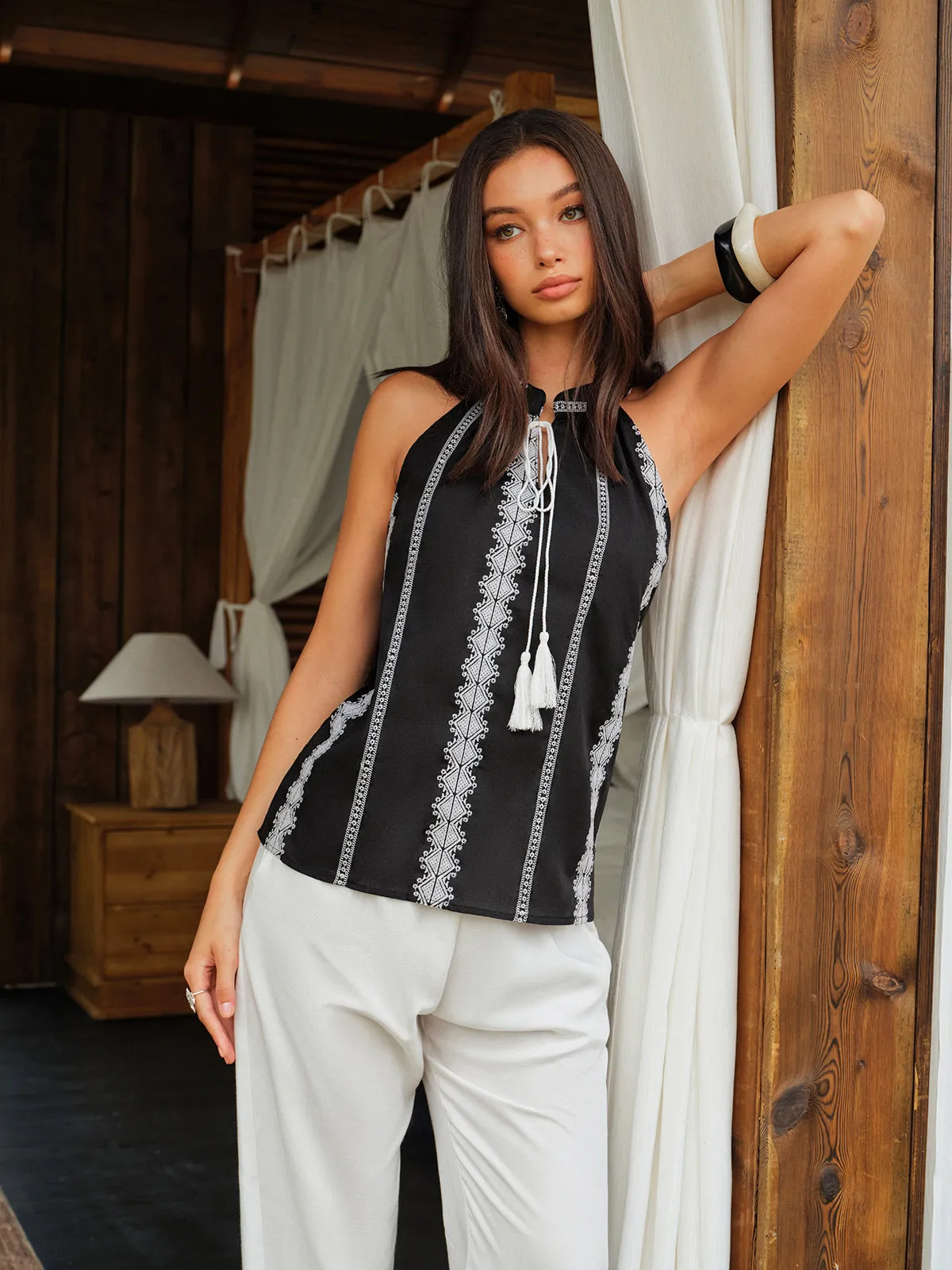 Embroidered Halter Tie-Neck Top sold by COMMENSE product image thumbnail 2