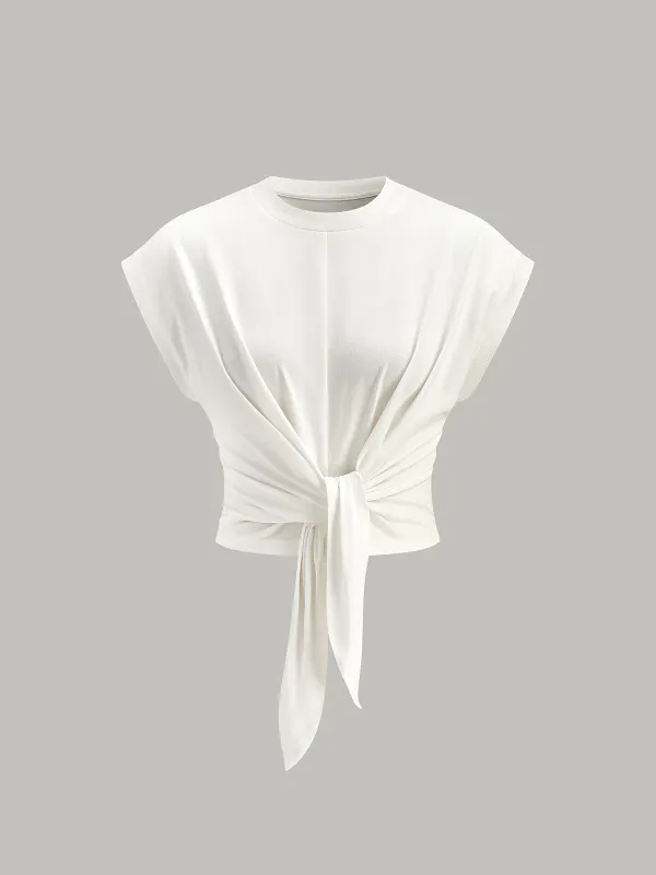 Tie-Front Cap Sleeve Top sold by COMMENSE