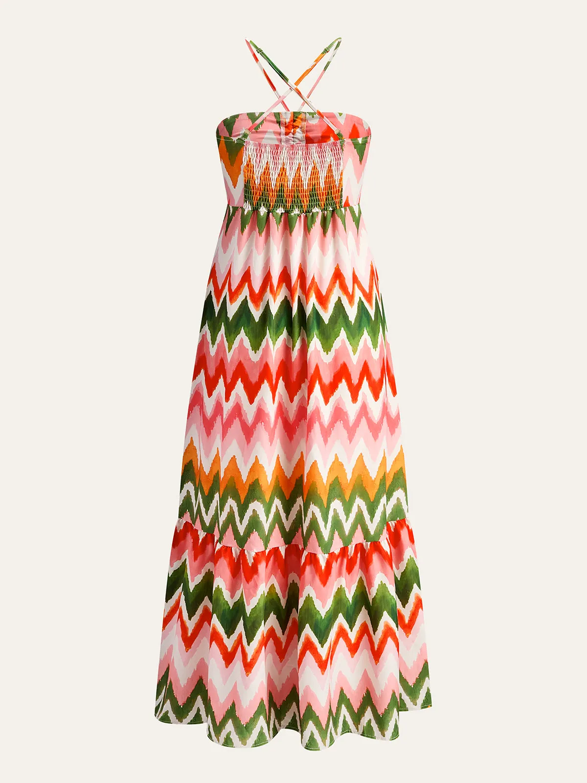 Zigzag Print Ruched Halter Dress sold by COMMENSE product image thumbnail 2