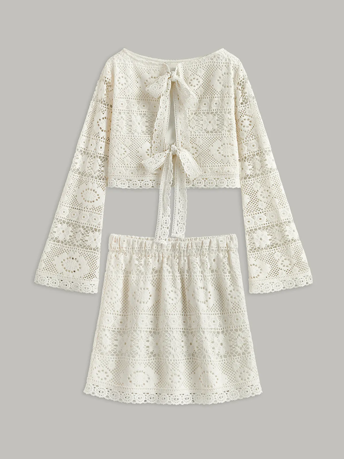 Crochet Tie-Back Semi-Sheer Skirt Set sold by COMMENSE