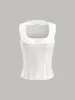 Pleated Square Neck Buttoned Top sold by COMMENSE