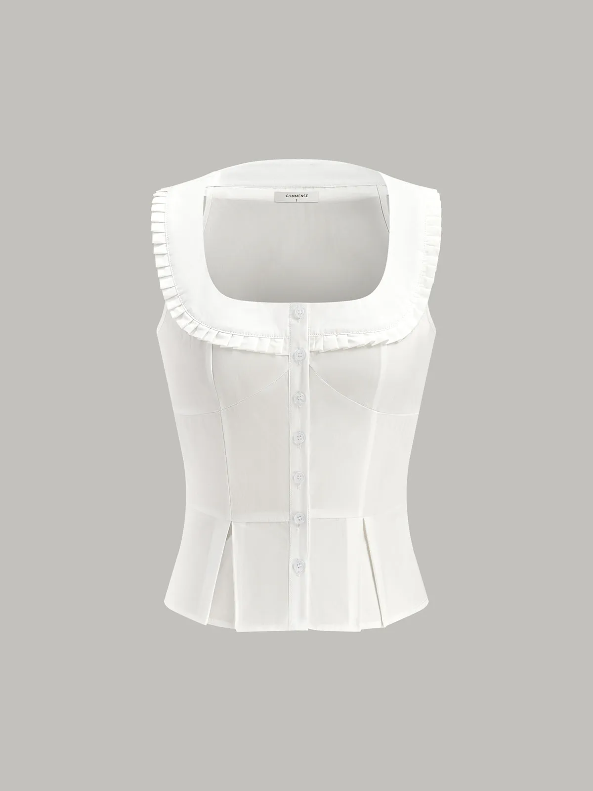 Pleated Square Neck Buttoned Top sold by COMMENSE